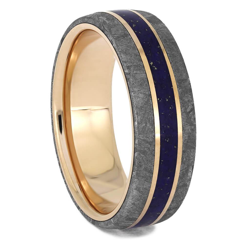 Plus Size Men's Meteorite & Lapis Lazuli Wedding Band - Jewelry by Johan