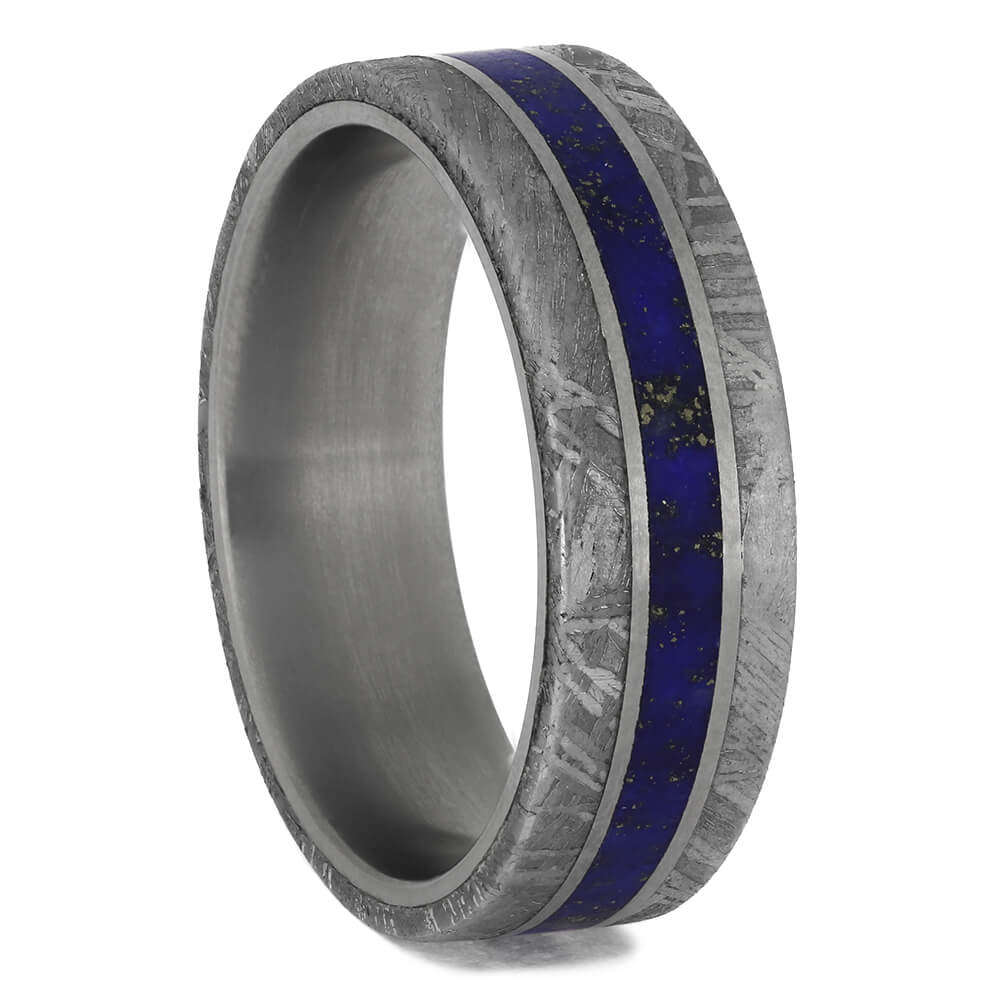 Meteorite & Lapis Lazuli Men's Wedding Band, Size 9.5-RS11483 - Jewelry by Johan