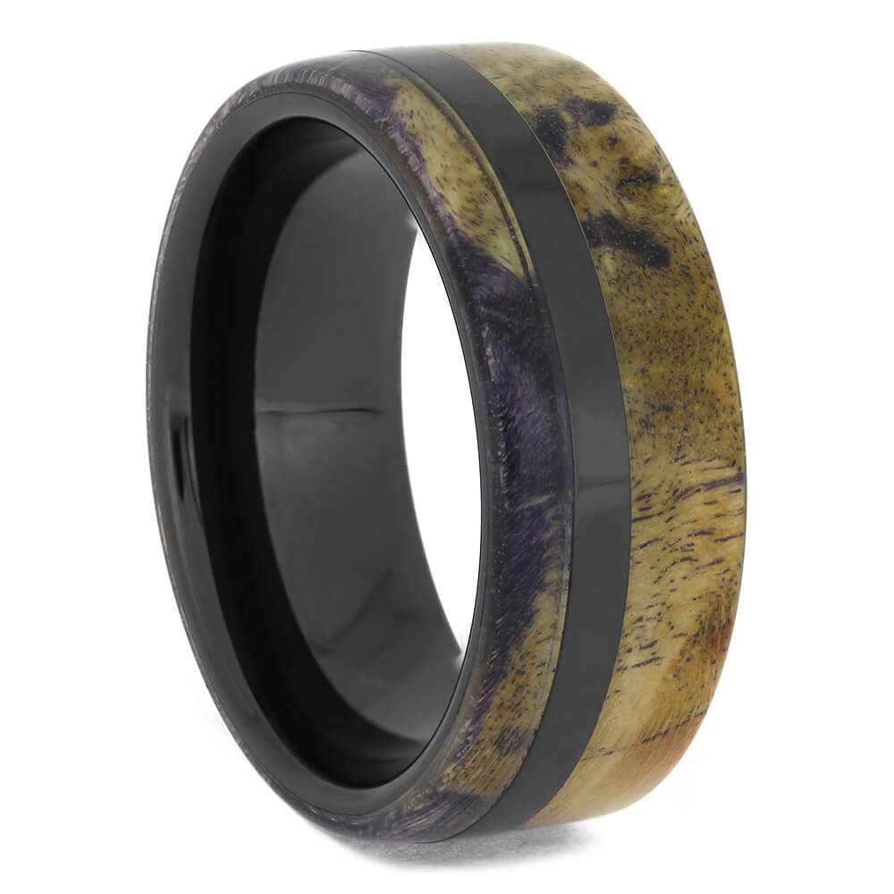 Purple Burl Wood Wedding Band with Black Ceramic Sleeve, Size 7.5-RS11494 - Jewelry by Johan