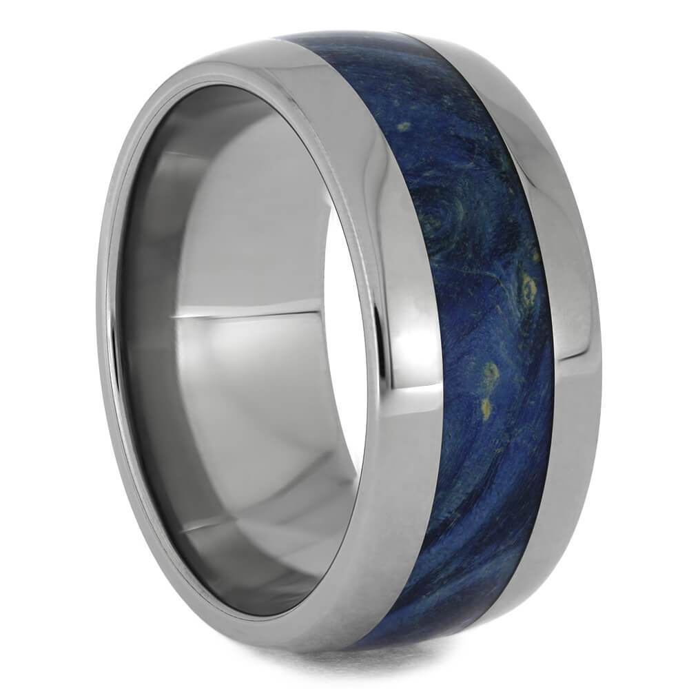 Blue Box Elder Burl Wood Ring, Titanium Wedding Band-2511 - Jewelry by Johan