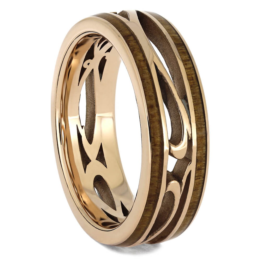 Rose Gold Filligree Wedding Band with Cherry Wood