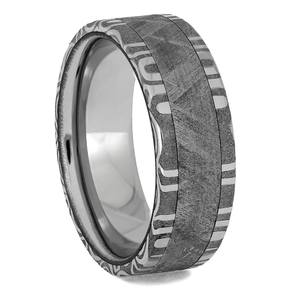 Damascus Wedding Band with Meteorite