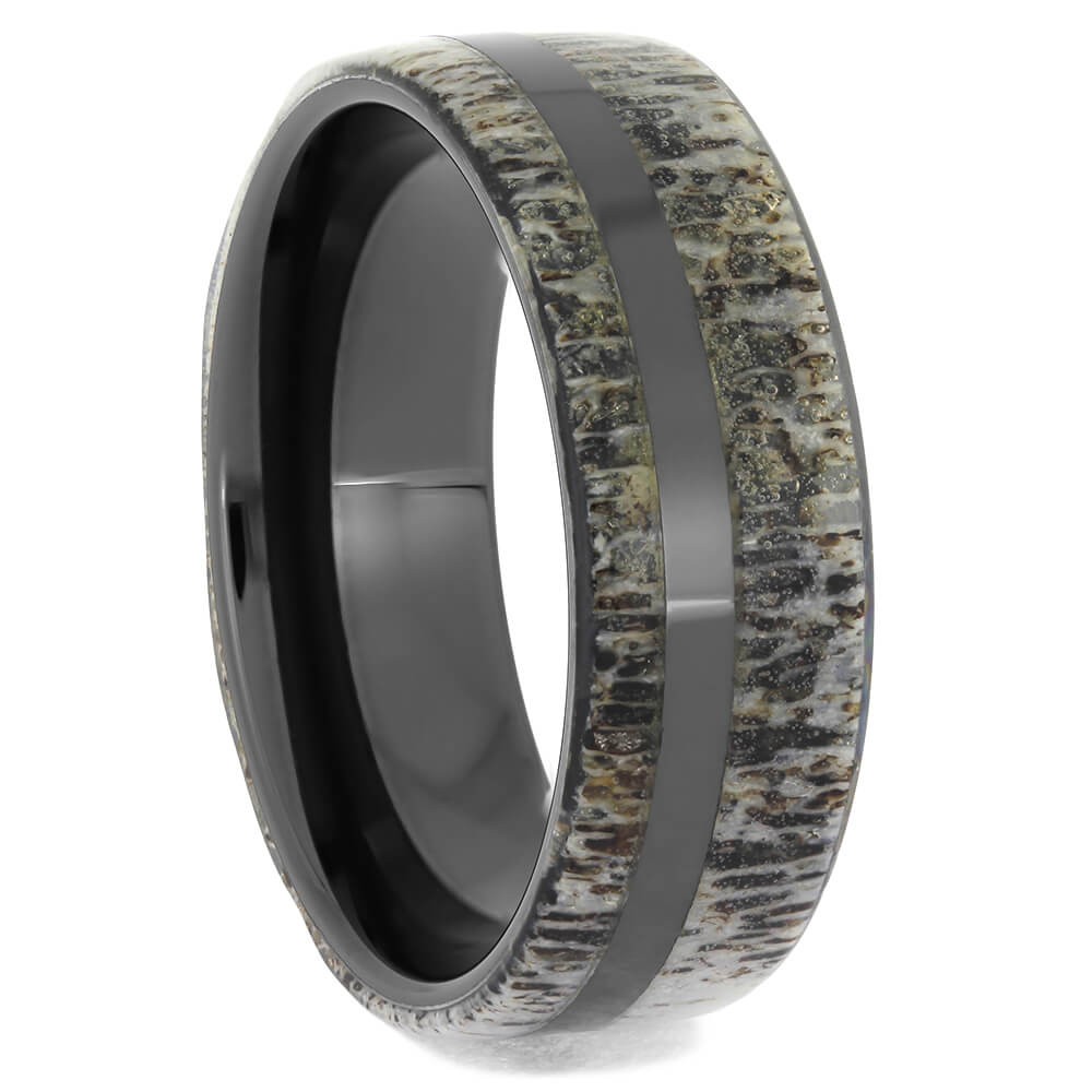 Deer Antler Wedding Band in Black Ceramic