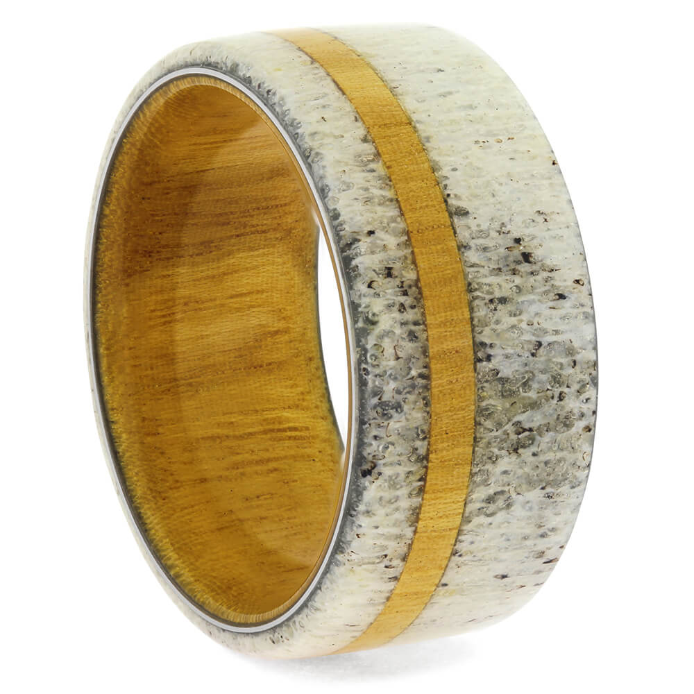 Wood and Antler Wedding Band for Men