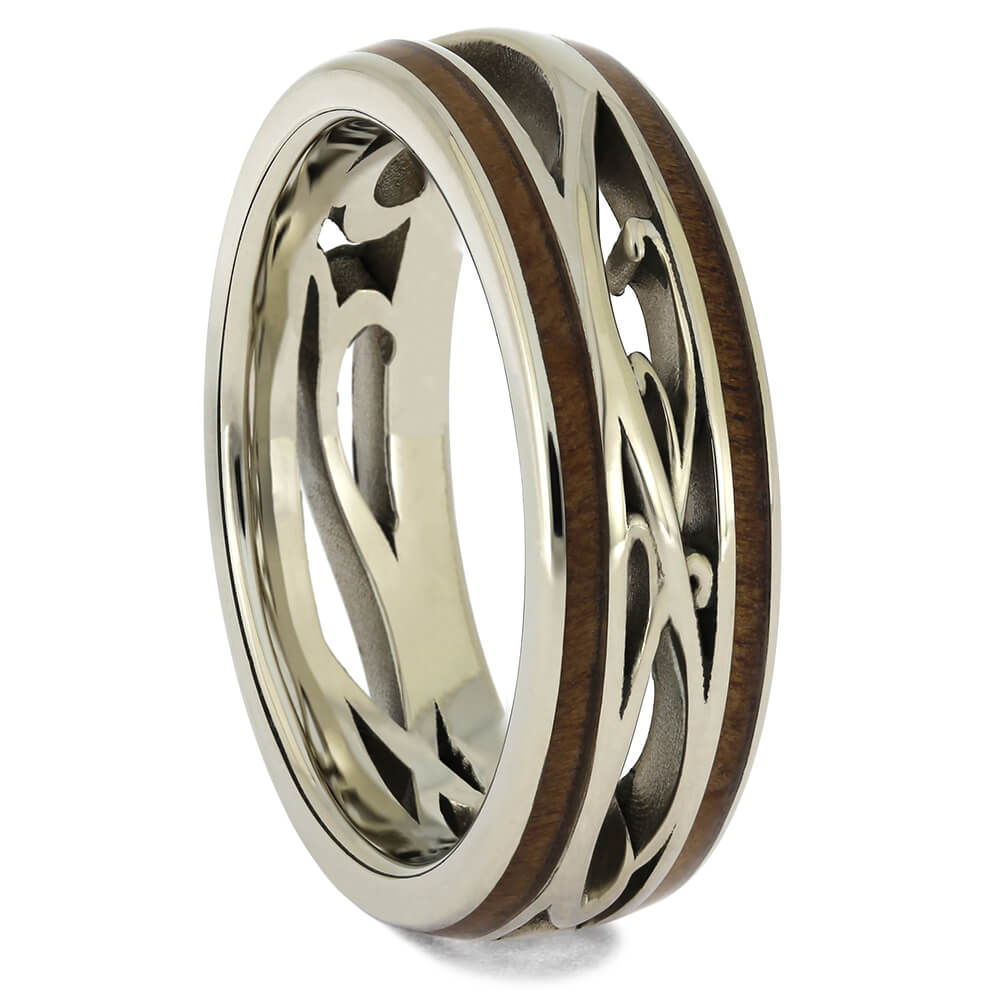 White Gold and Wood Wedding Bands