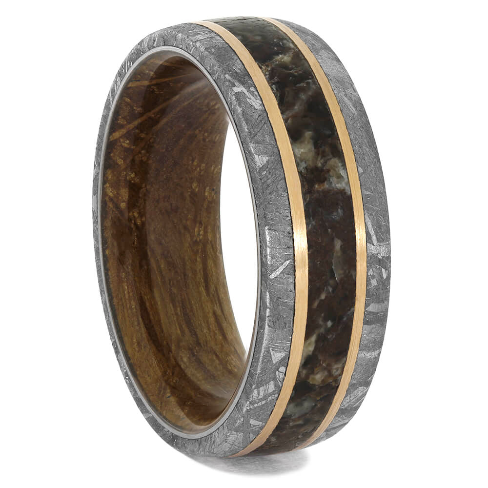 Dinosaur Bone and Meteorite Ring with Wood Sleeve, Size 9-RS11783 - JBJ