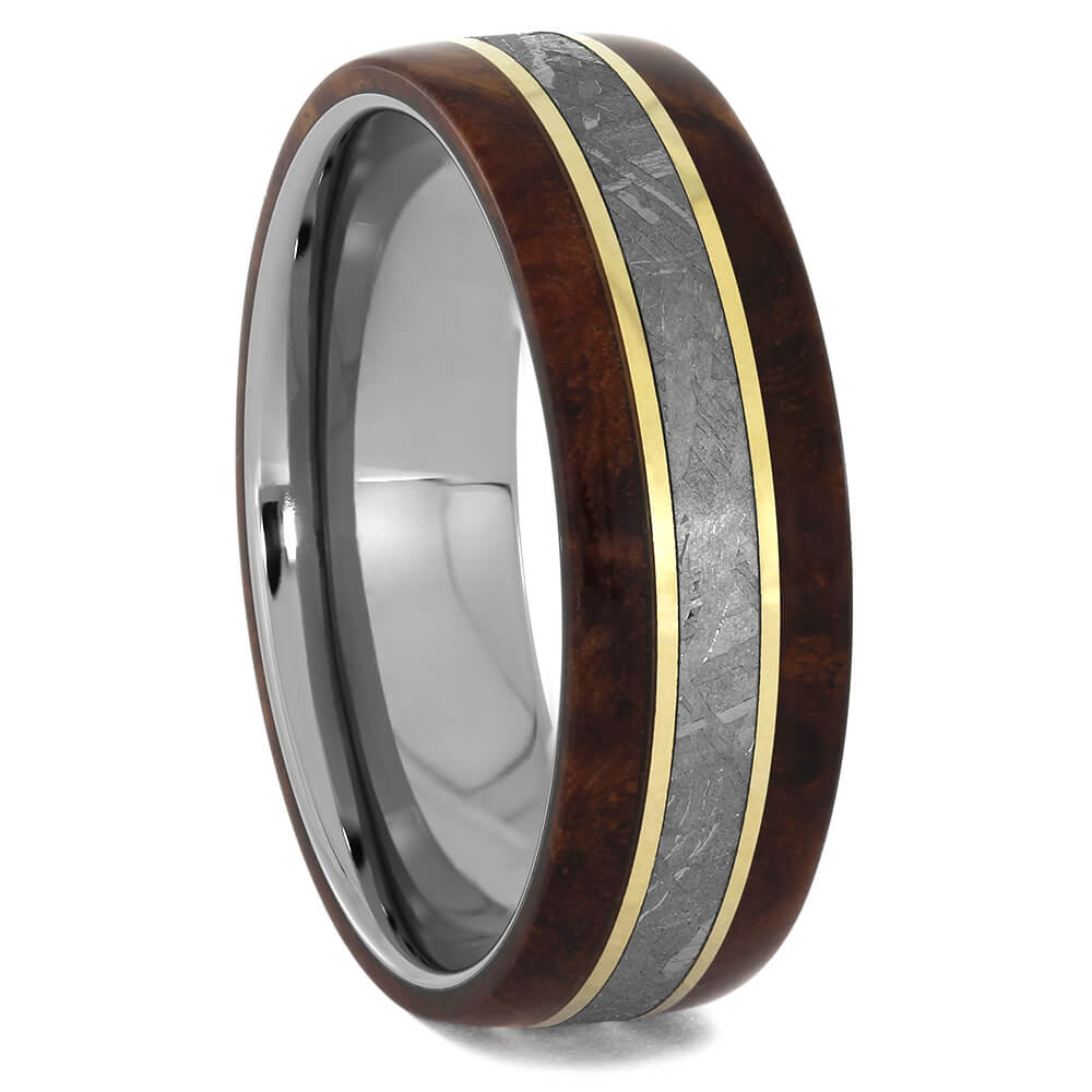 Wood and Authentic Meteorite Wedding Bands