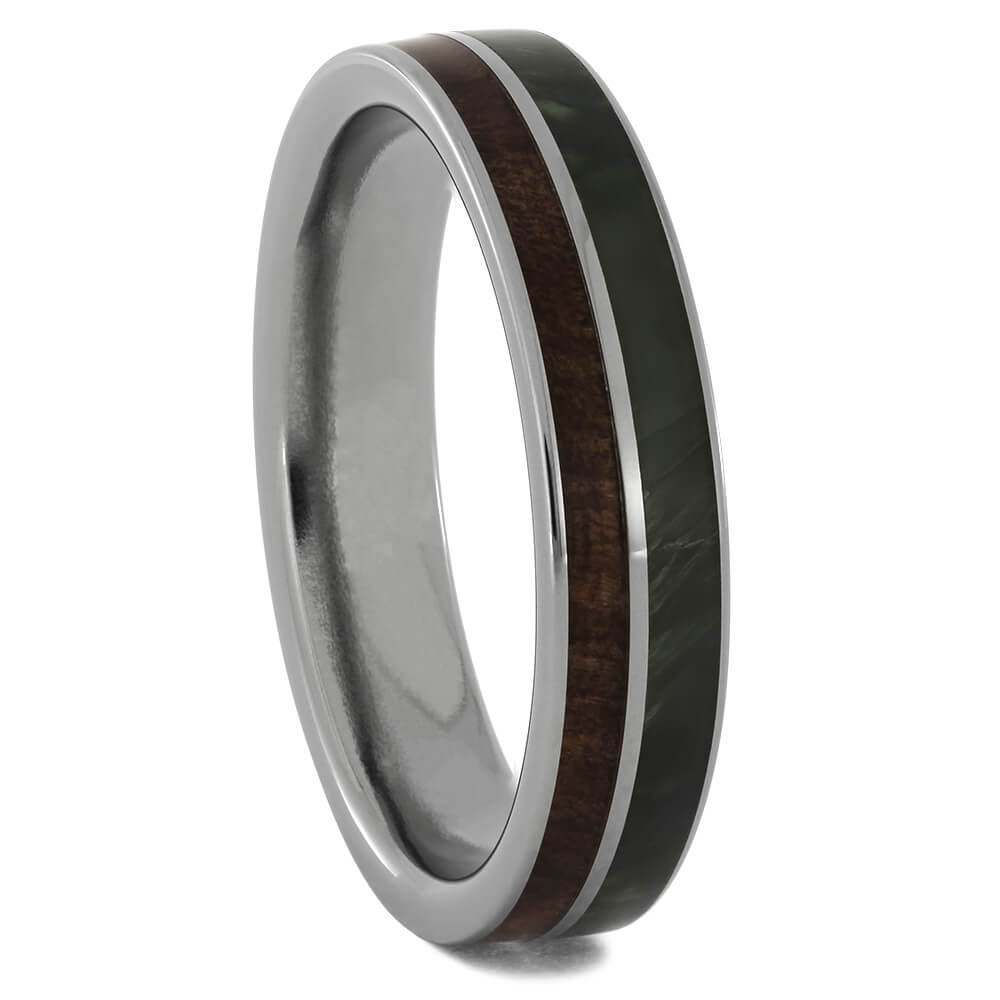 Jade and Wood Wedding Band in Titanium