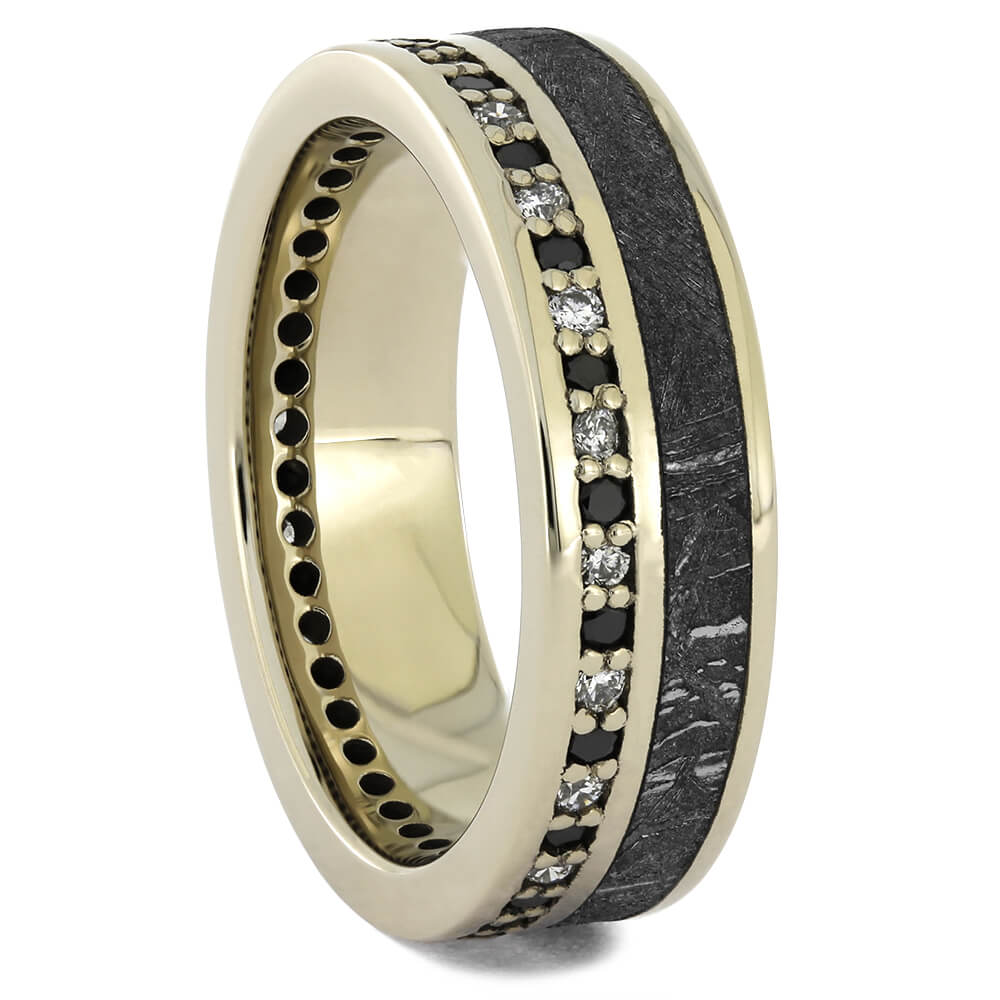 Meteorite and Diamond Eternity Wedding Bands