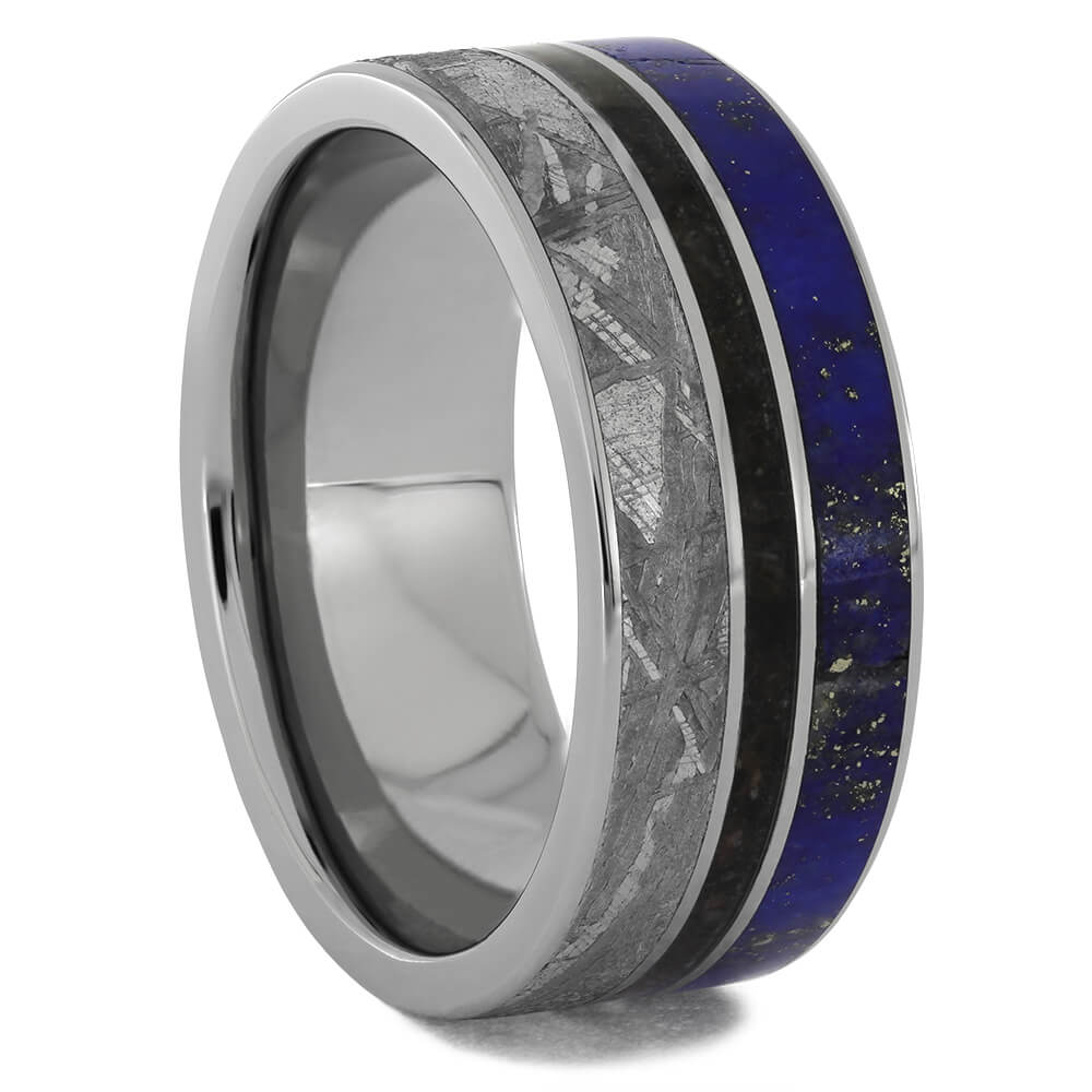 Meteorite and Lapis Ring with Dinosaur Bone