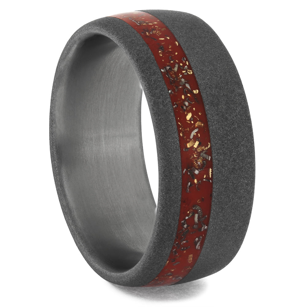 Red Stardust and Dark Titanium Wedding Bands