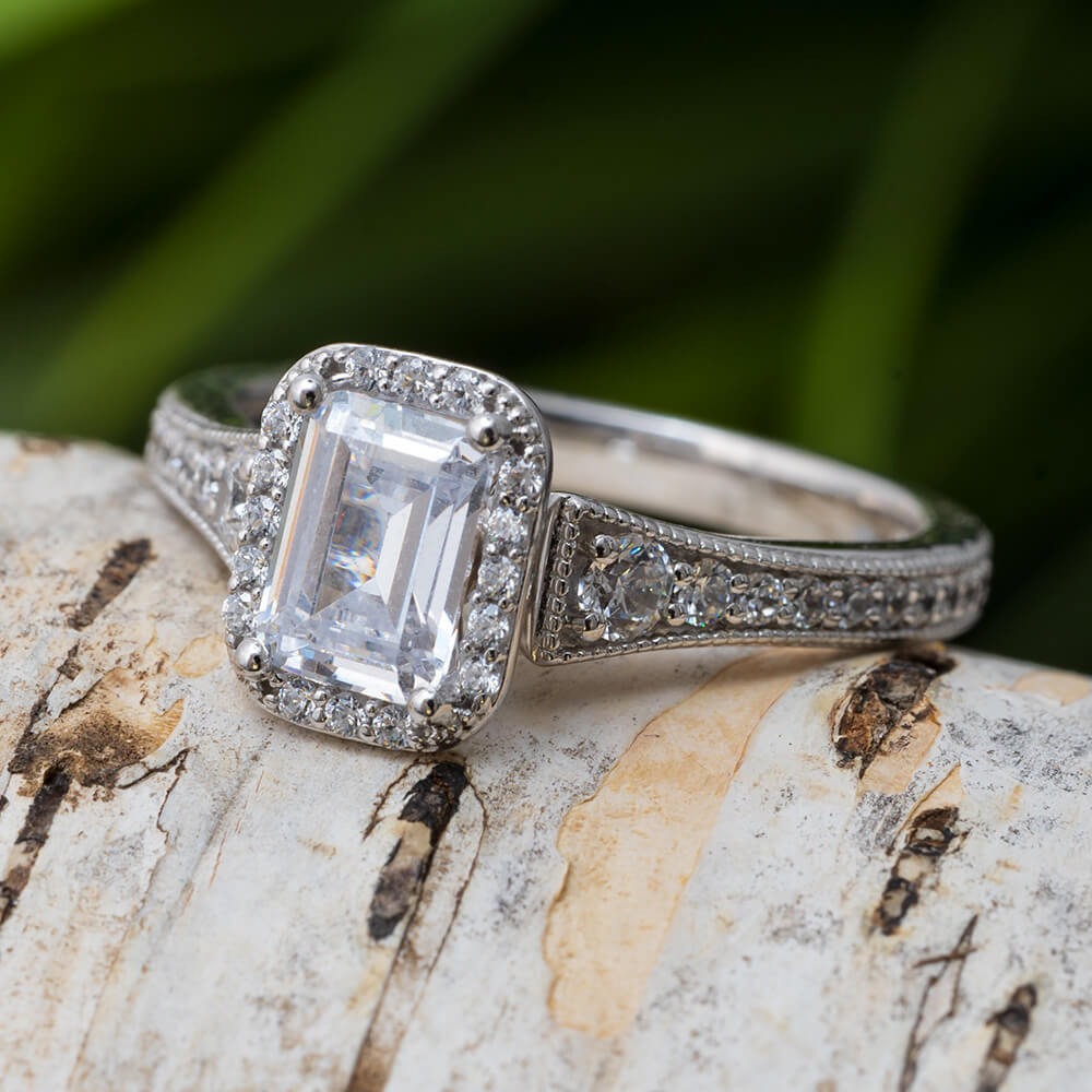 Emerald Cut Moissanite Engagement Ring 