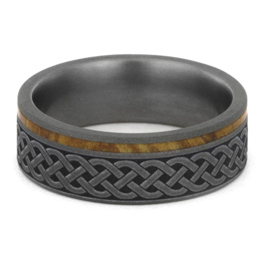 Celtic Knot Ring, Mens Wood Wedding Band With Engraving, Titanium Ring-3348 - Jewelry by Johan