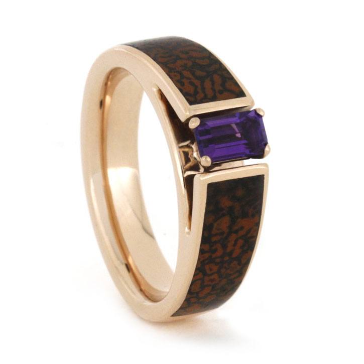 Cathedral Style Amethyst Ring with Dinosaur Bone in Rose Gold-1788 - Jewelry by Johan