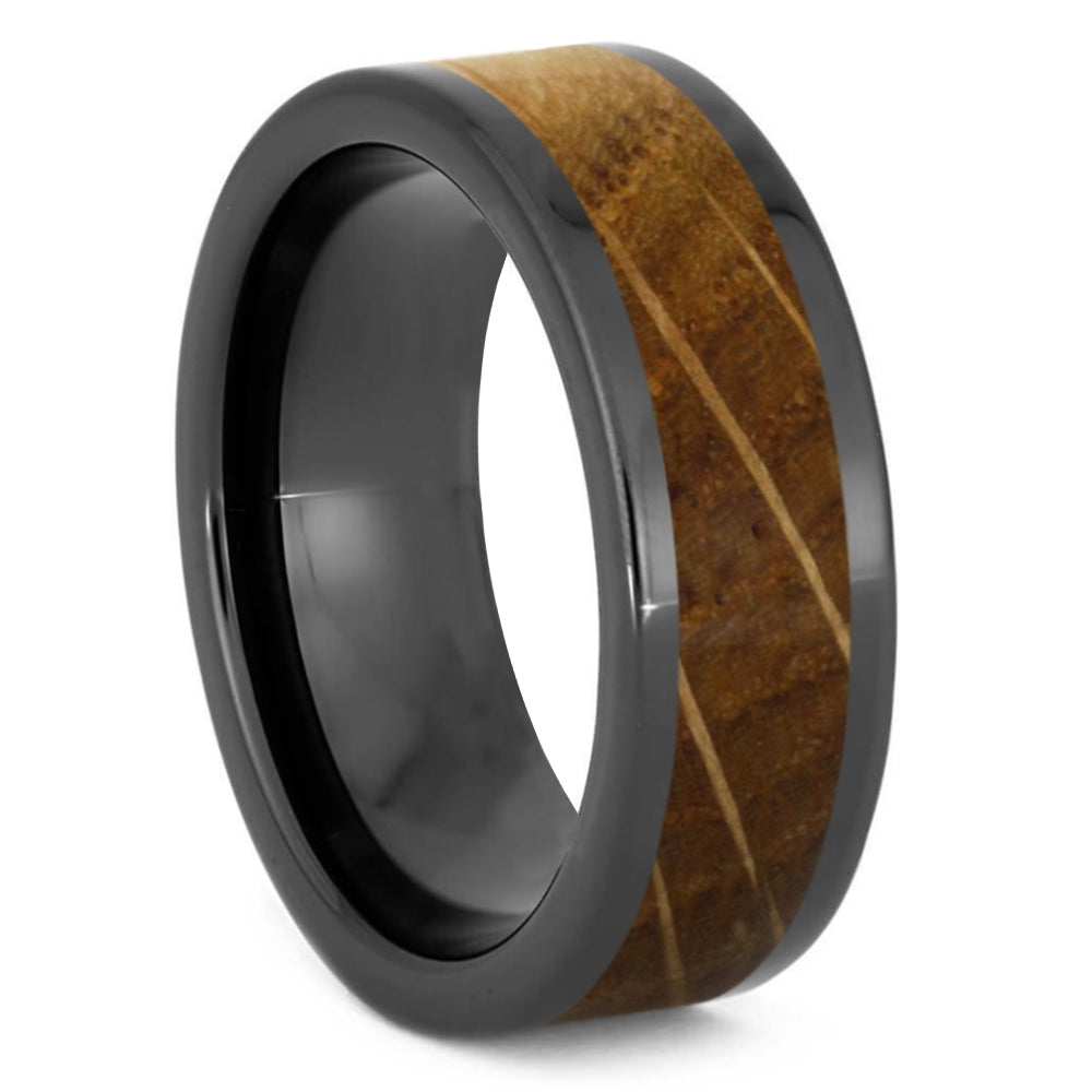 Black Ceramic and Whiskey Wood Wedding Band