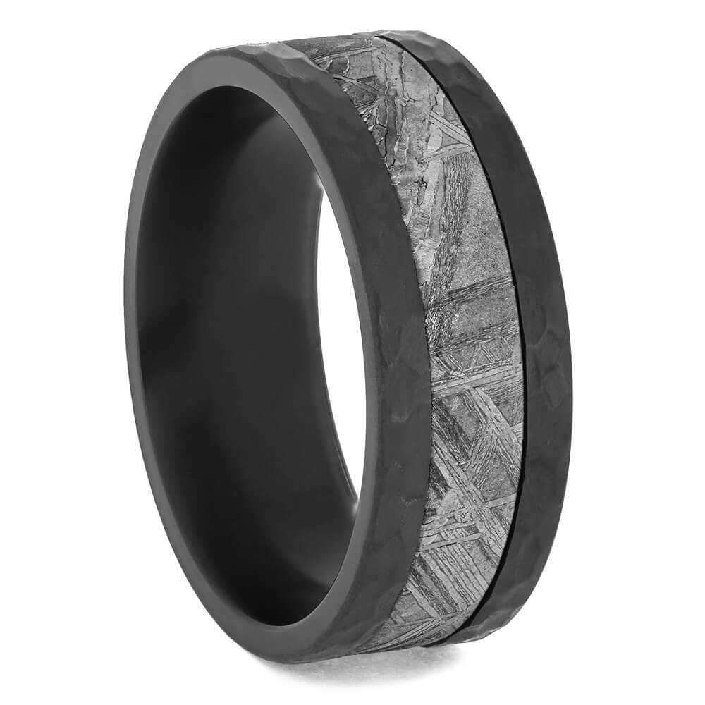 Hammered Black Zirconium with Meteorite Center