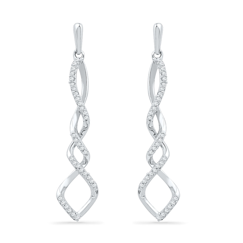 Diamond Accent Twist Drop Earrings, Silver or White Gold-SHEF018179 - Jewelry by Johan