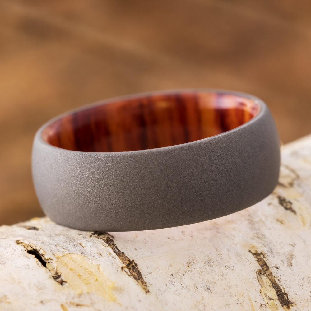 Tulipwood Wedding Band With Sandblasted Titanium Finish-1970 - Jewelry by Johan