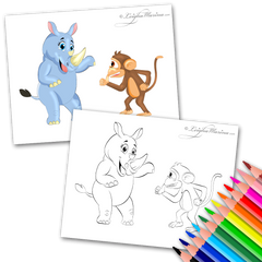 Rhino and a Monkey Coloring Page