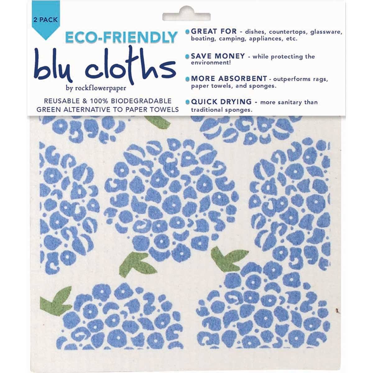 Hydrangea Eco Friendly Blu Dish Cloths - Set of Two