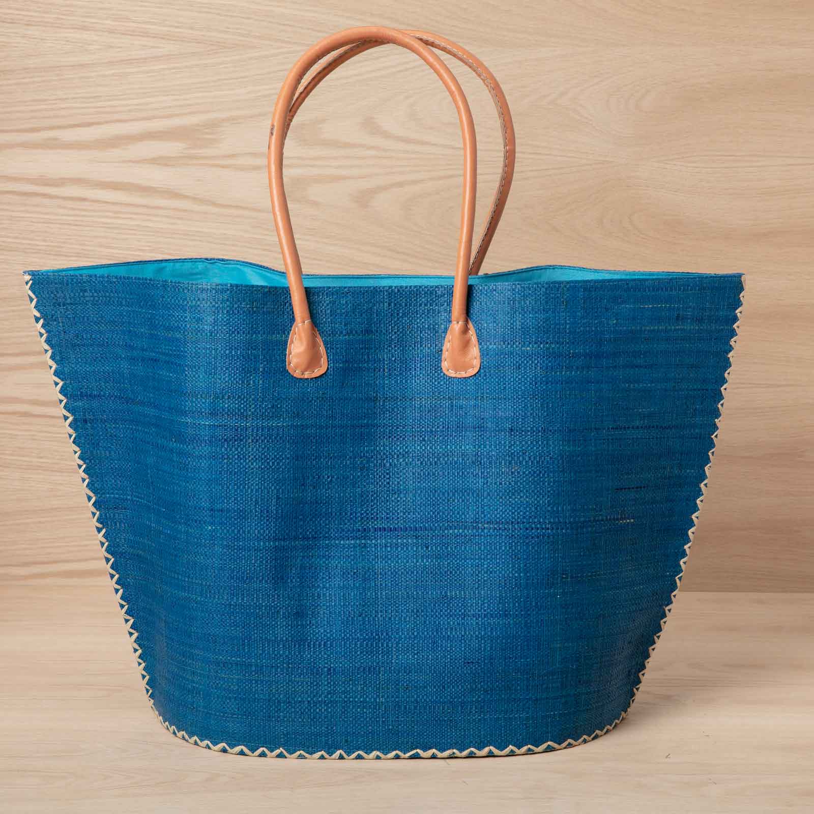 Raffia Turquoise Tote with Leather Handle – rockflowerpaper LLC