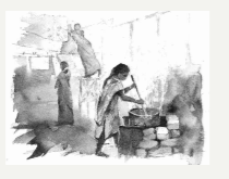 Auroville 2014 catalogue- sketch of a woman making paper pulp