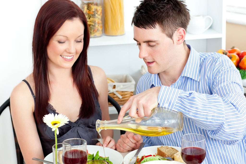 Couple having a romantic Valentines dinner at home