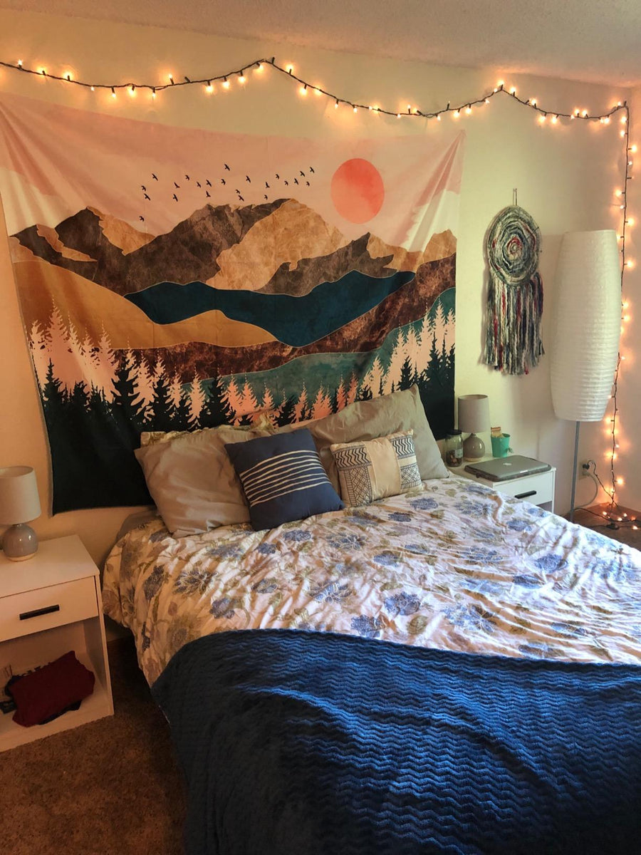 aesthetic tapestry sun bedroom decor peak dorm pink rooms tapestries sunset hanging vsco