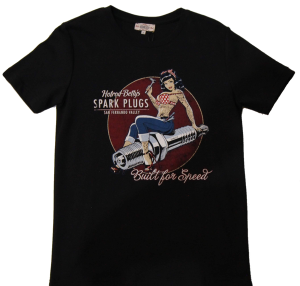 Hotrod Betty Spark Plugs T Shirt Kiss Kiss Bang Clothing