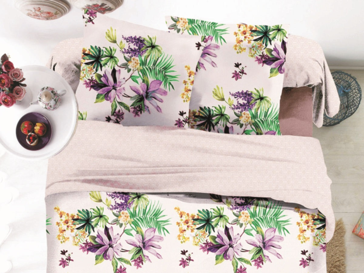 Tropic Purple Microfiber Printed Bed Sheet Set