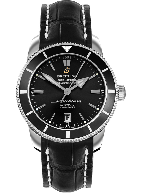 Breitling Superocean Heritage II Automatic 42 Black Dial Black Leather Men's Watch