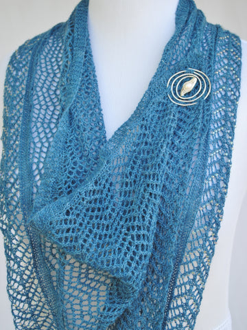 Beadazled lace knit shawl with Twirl Pin