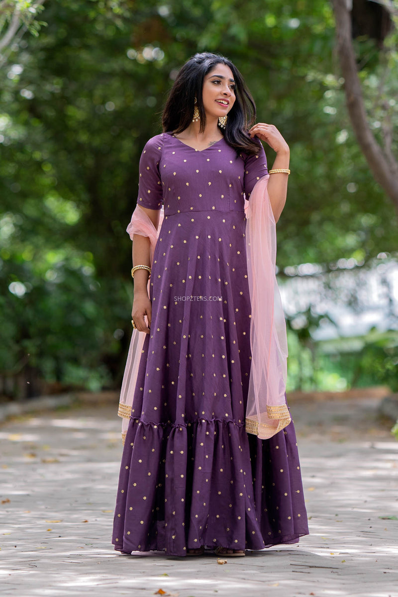 Plum Violet Anarkali With Embroidered Butties – Shopzters