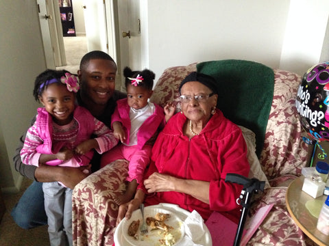 This is the girls, Joe, and “Mother” Lessie Brown (Our Great Grandma) at her 110th or 111th birthday. 
