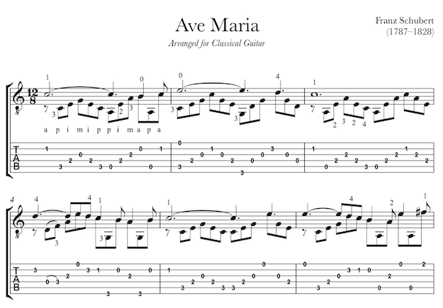 Ave Maria By Schubert For Guitar Pdf Sheet Music Tab Werner Guitar Editions