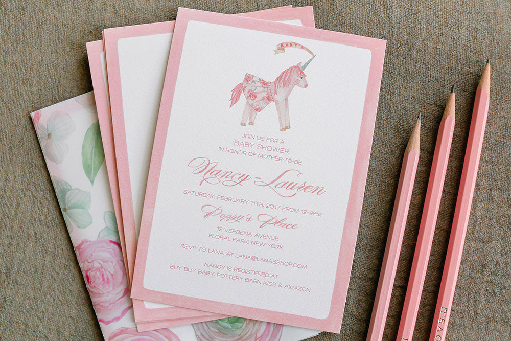 Adorable Unicorn and Floral Baby Shower Invites