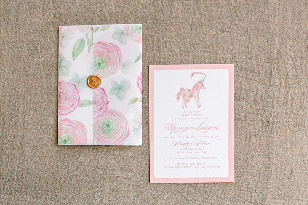 Adorable Unicorn and Floral Baby Shower Invites