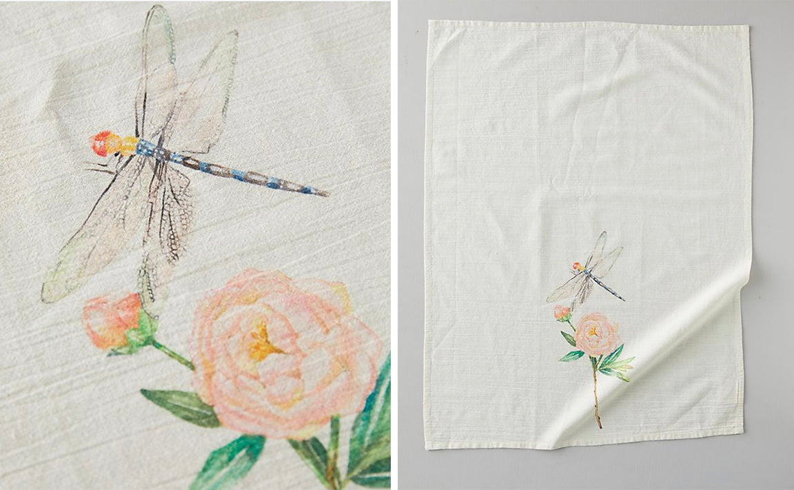 Dragonfly Botanic Watercolor Tea Towel for Anthropologie