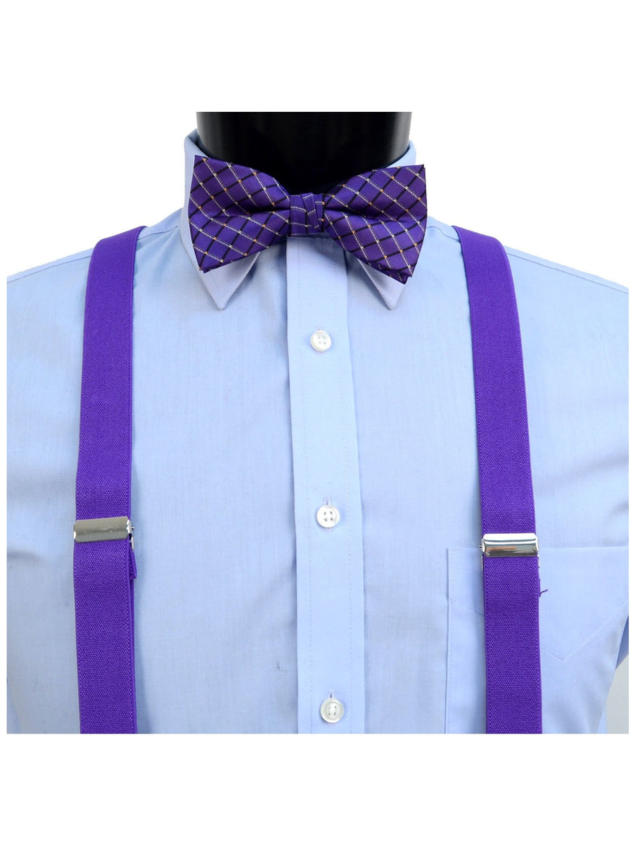 Bow Tie and Hanky Sets FYBTHSU5 Men's Black Checks 3 PC Clip-on Suspenders