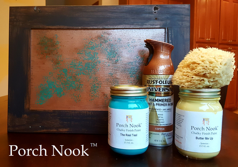 Faux patina copper using Porch Nook's "The Real Teal" and "Butter Me Up"