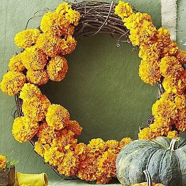 marigold wreath floral decor dining table decor fall decor home decor