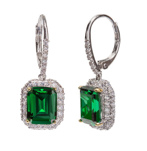 10 Pair Set Sterling Silver Cubic Zirconia Square Emerald Earrings Studs 6 mm Princess cut Green Color 2.5 carats/pair 