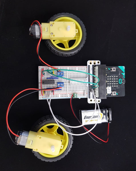 Sample breadboard layout for microbit DC motor controller