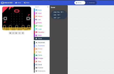 micro:bit makecode sonar tab for HC-SR04