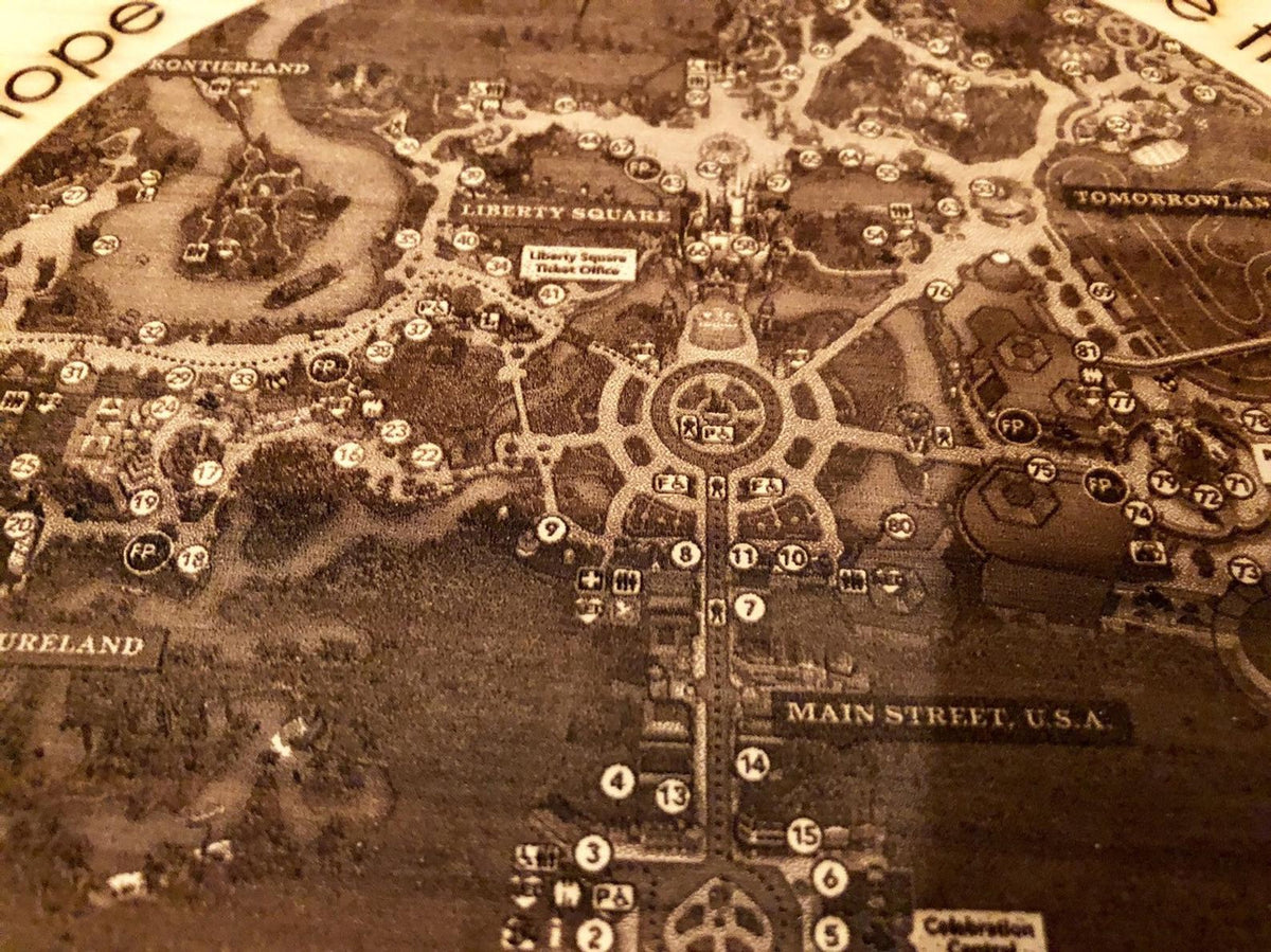WDW Magic Kingdom Wooden Map Plaque