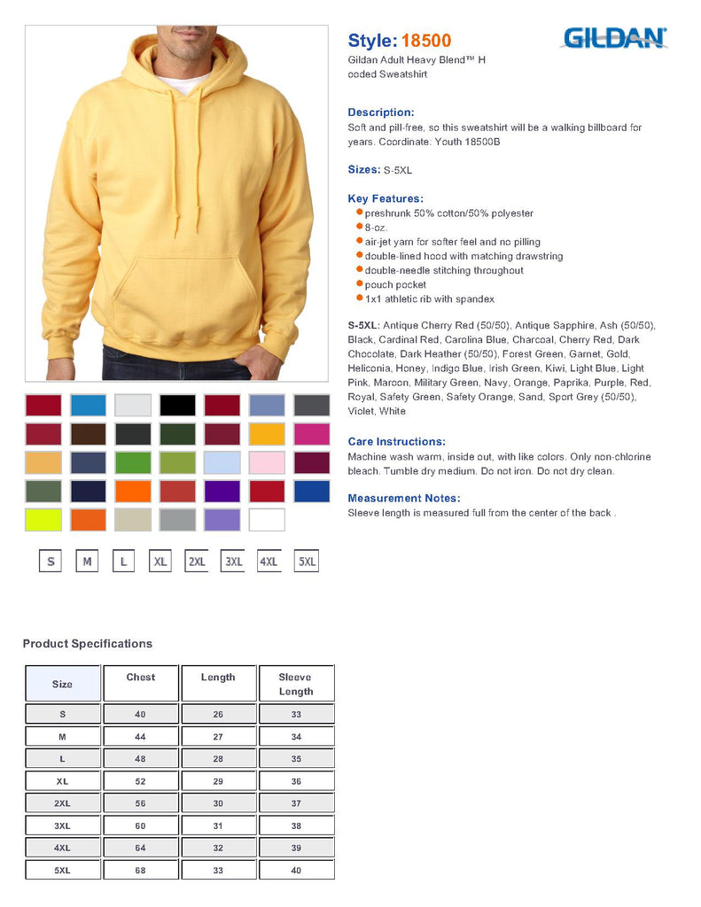 gildan hooded sweatshirt size chart