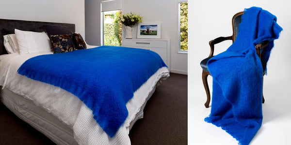 Bright electric blue mohair throw blanket