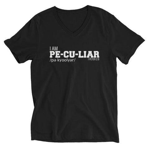 I AM Peculiar (Black/ White V-Neck T-Shirt)