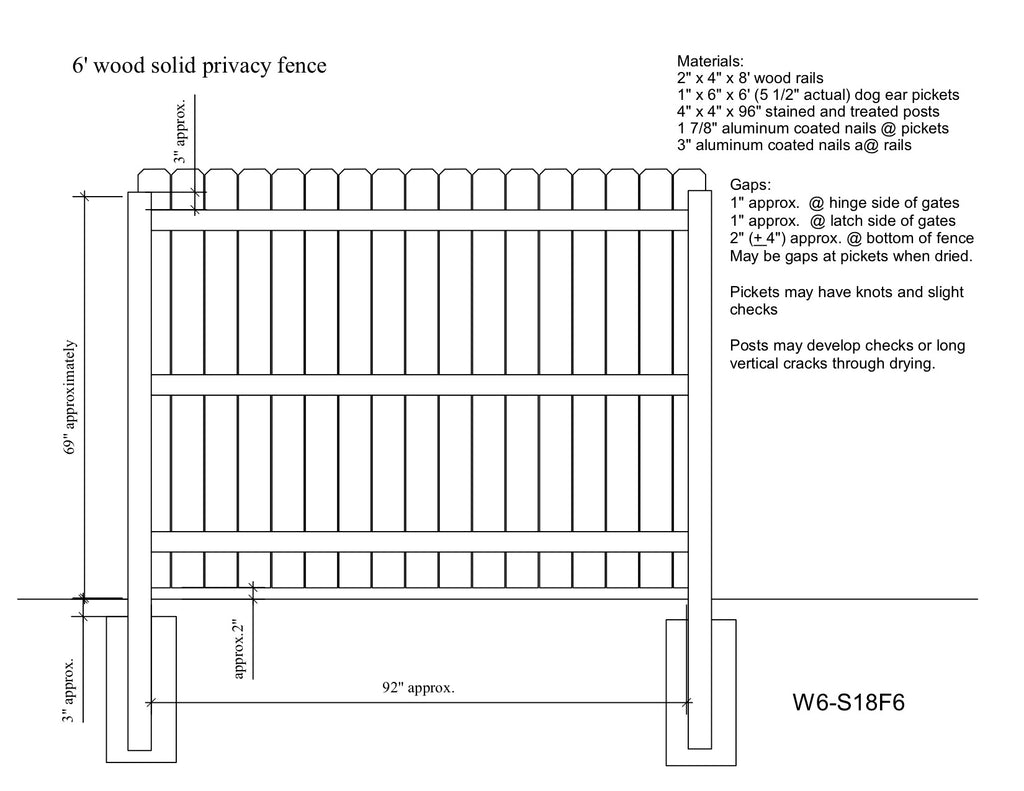 6' Wood Solid Privacy Fence Drawing America's Fence Store