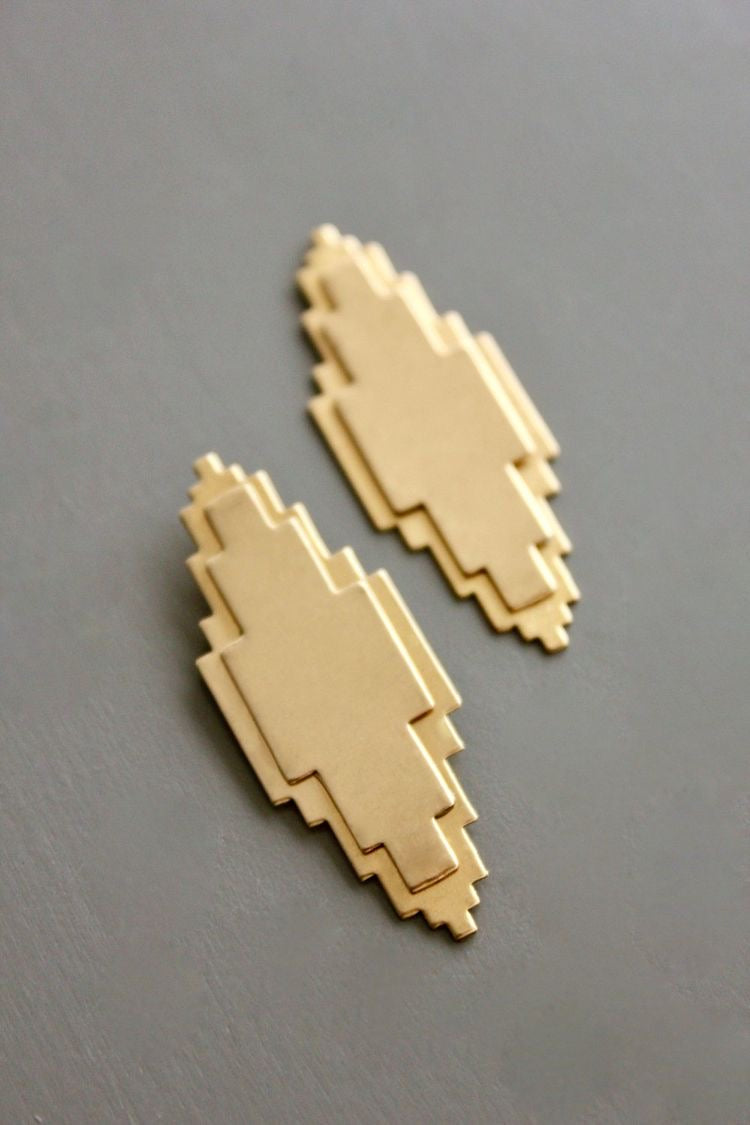 Geometric Brass Post Earrings